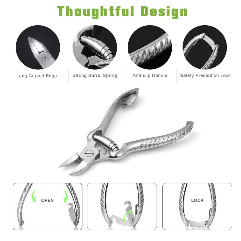 BEZOX Heavy Duty Podiatrist Toenail Clippers for Thick and Ingrown Nails, Stainless Steel Toe Nail Clipper, Pordiatry Ingrwon Toenail Tools - Silver - Image 3