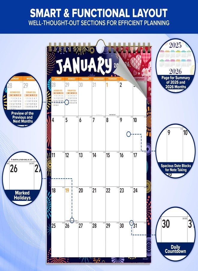 Decorably 18 Months Colorful Academic Small Calendar 2025 July 2025 to December 2026, 5.5x8.5in Spring-Bound Small Wall Calendar with Inspirational Quotes for Office and Home - Image 2
