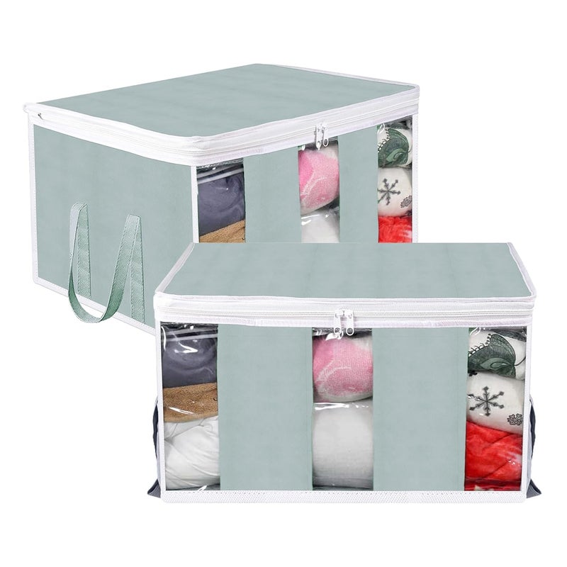 Kuber Industries Underbed Storage Bag NonWoven Storage Bag Underbed Storage Organizer with 3 Partitions Blanket Cover with Side Handles Pack of 2 Gray - Image 1