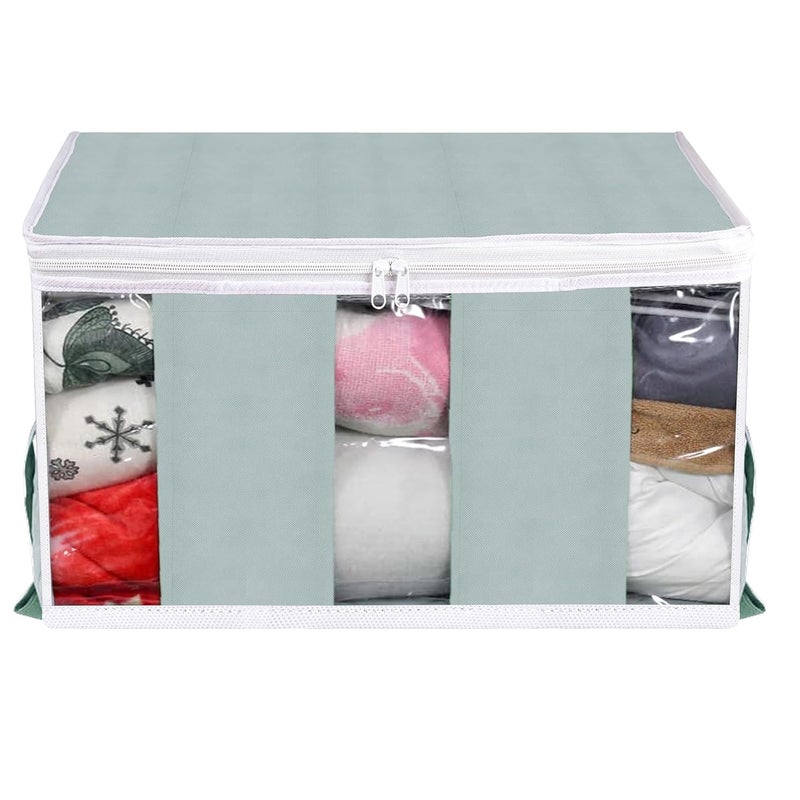 Kuber Industries Underbed Storage Bag NonWoven Storage Bag Underbed Storage Organizer with 3 Partitions Blanket Cover with Side Handles Pack of 2 Gray - Image 2