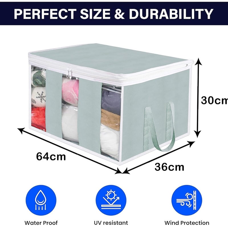 Kuber Industries Underbed Storage Bag NonWoven Storage Bag Underbed Storage Organizer with 3 Partitions Blanket Cover with Side Handles Pack of 2 Gray - Image 3