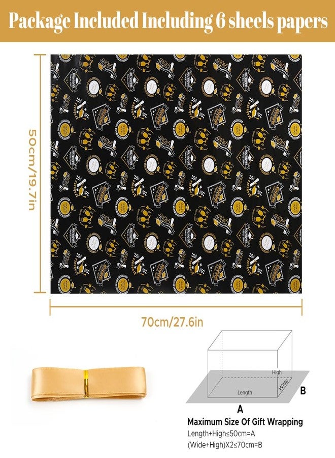 NEPOG Graduation Gift Wrapping Papers, 6 Sheets Black and Gold FINISH SCHOOL GRAD Champagne Patterns Gift Wrap, 20 x 28inch per Sheet with 1 Roll Gold Ribbon for 2026 Graduation Party Gift Wrap DIY Craft - Image 2