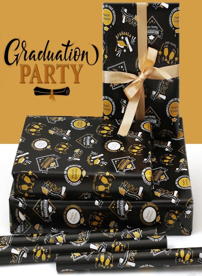 NEPOG Graduation Gift Wrapping Papers, 6 Sheets Black and Gold FINISH SCHOOL GRAD Champagne Patterns Gift Wrap, 20 x 28inch per Sheet with 1 Roll Gold Ribbon for 2026 Graduation Party Gift Wrap DIY Craft - Image 3