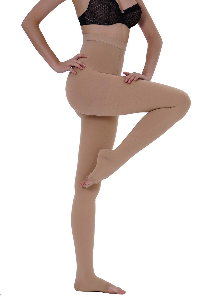 AMZAM® Medical Compression Pantyhose for Women Men, 15-20 mmHg Graduated Compression Tights, Opaque Toeless Compression Stockings Waist High Support Tights for Edema, Varicose Veins, DVT,Beige M - Image 5