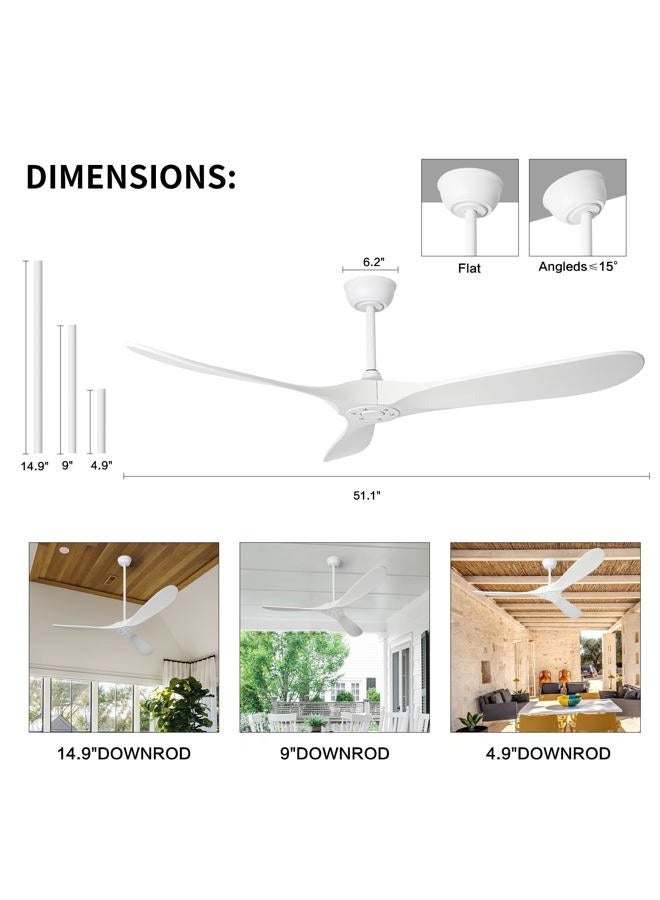 Zronon 52 Inch White Ceiling Fan No Light, 3 Blade Wood Outdoor Ceiling Fans for Patios Gazebo Porch Living Room, Reversible Modern Wet Rated Indoor Ceiling Fan without Lights with Remote - Image 5
