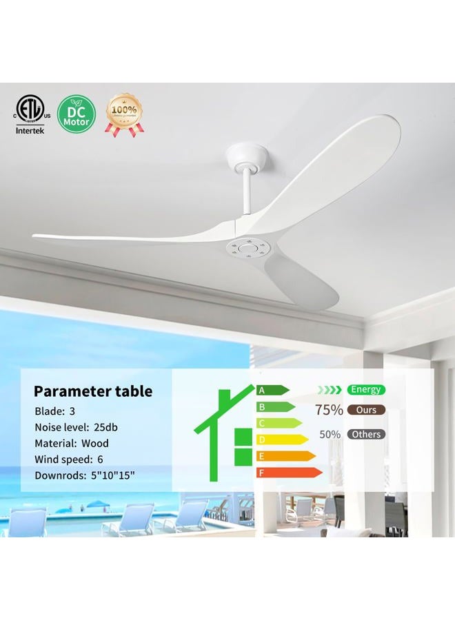Zronon 52 Inch White Ceiling Fan No Light, 3 Blade Wood Outdoor Ceiling Fans for Patios Gazebo Porch Living Room, Reversible Modern Wet Rated Indoor Ceiling Fan without Lights with Remote - Image 3