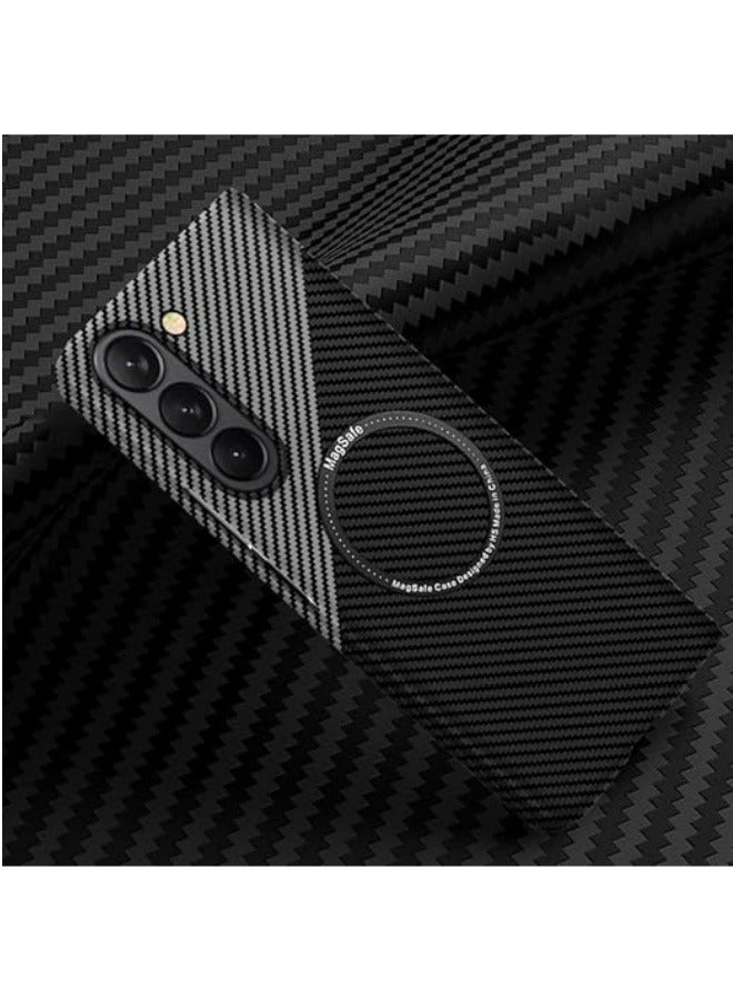Case Compatible with Samsung Galaxy Z Fold 6 5G, Carbon Fiber Texture Magnetic Wireless Charging Ultra Thin Matte Hard Case Cover for Fold 6
