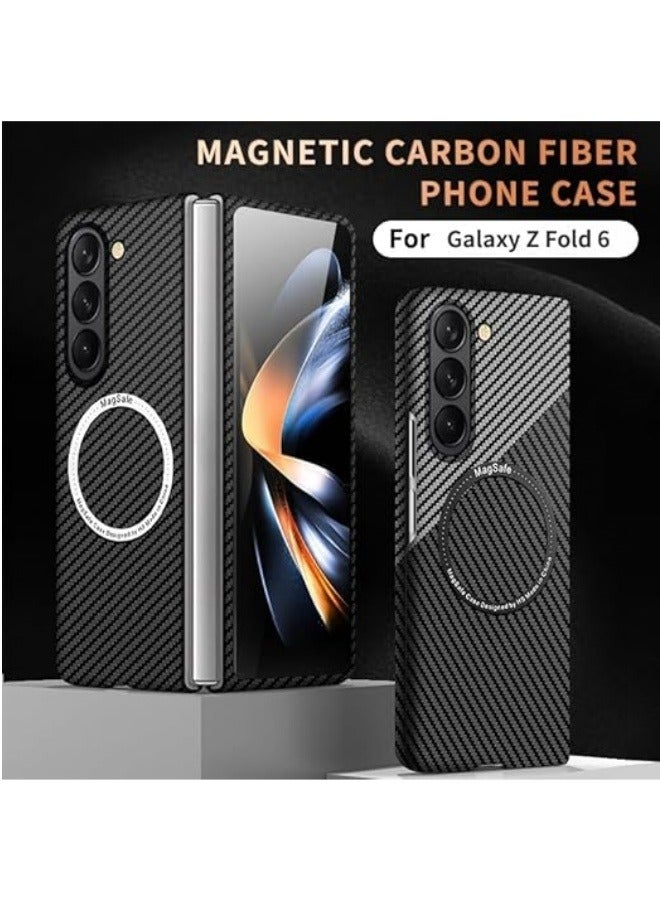 Case Compatible with Samsung Galaxy Z Fold 6 5G, Carbon Fiber Texture Magnetic Wireless Charging Ultra Thin Matte Hard Case Cover for Fold 6