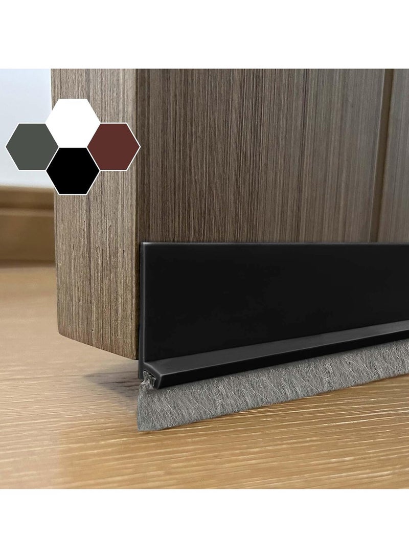 Door Sweep for Bottom of Door, Integrated Design with Brush, Self Adhesive Under Door Draft Stopper, Door Seal Dust/Noise/Hot or Cold Air Insulation (Black) - Image 1