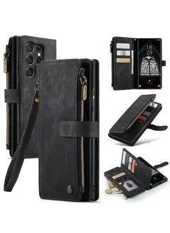 CaseMe For Samsung Galaxy S23 5G Ultra Wallet Case, with Wristlet Credit Card Holder Zipper PU Leather Protective Mobile Phone Case, Compatible with Samsung S23 Ultra Back Cover (Black)  - Image 1