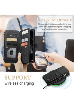 CaseMe For Samsung Galaxy S23 5G Ultra Wallet Case, with Wristlet Credit Card Holder Zipper PU Leather Protective Mobile Phone Case, Compatible with Samsung S23 Ultra Back Cover (Black)  - Image 3