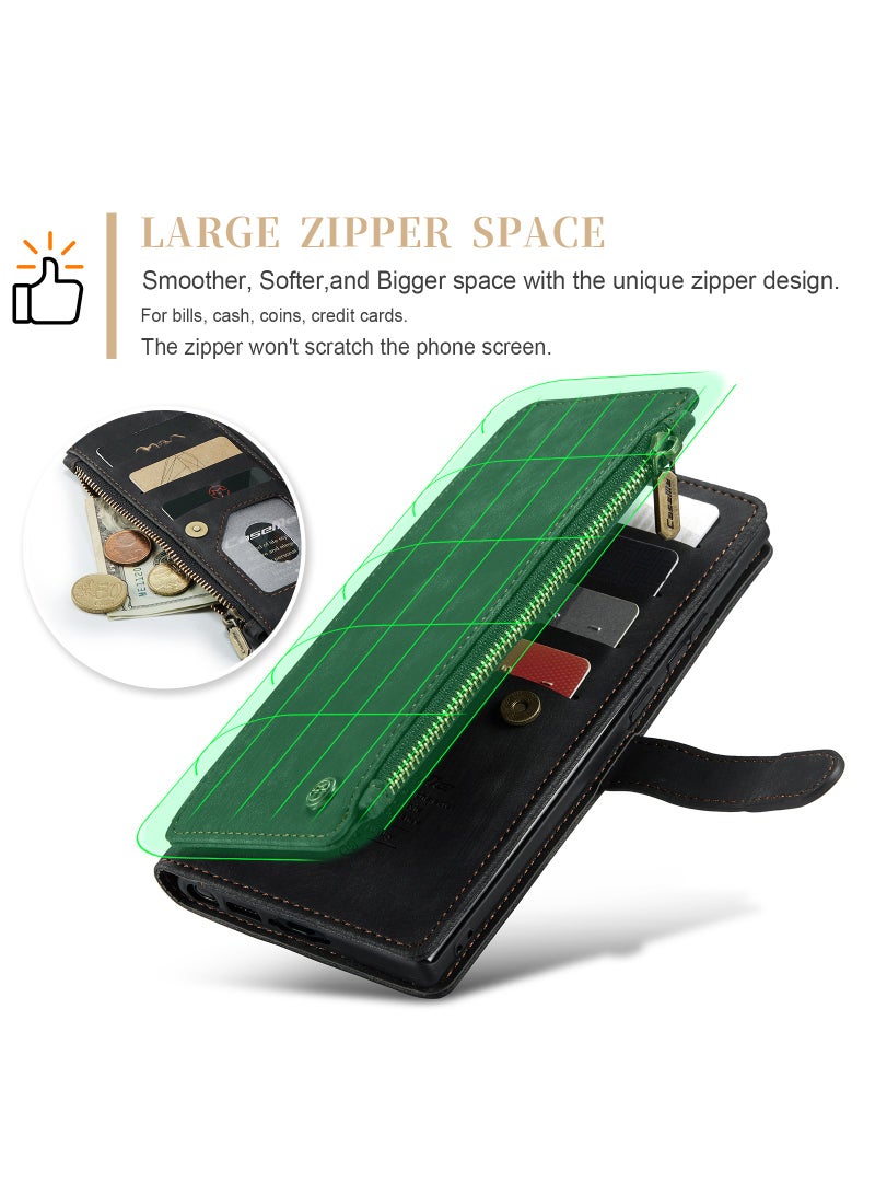 CaseMe For Samsung Galaxy S23 5G Ultra Wallet Case, with Wristlet Credit Card Holder Zipper PU Leather Protective Mobile Phone Case, Compatible with Samsung S23 Ultra Back Cover (Black) - Image 5