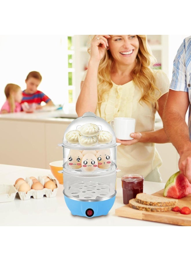 Kimaya 3 Layer Electric Egg Cooker, Heat Insulating Handle Egg Boiler Egg Cooking Machine Stainless Steel Heating Plate for Poached Eggs for Steam Eggs, Cornflower Blue - Image 5