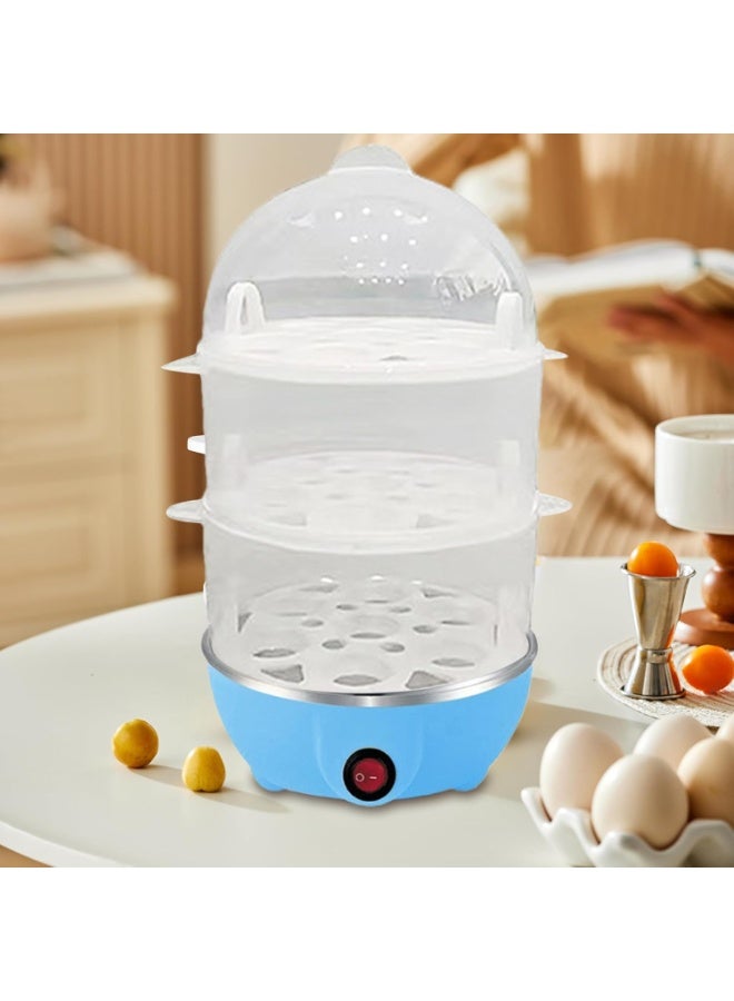 Kimaya 3 Layer Electric Egg Cooker, Heat Insulating Handle Egg Boiler Egg Cooking Machine Stainless Steel Heating Plate for Poached Eggs for Steam Eggs, Cornflower Blue - Image 1