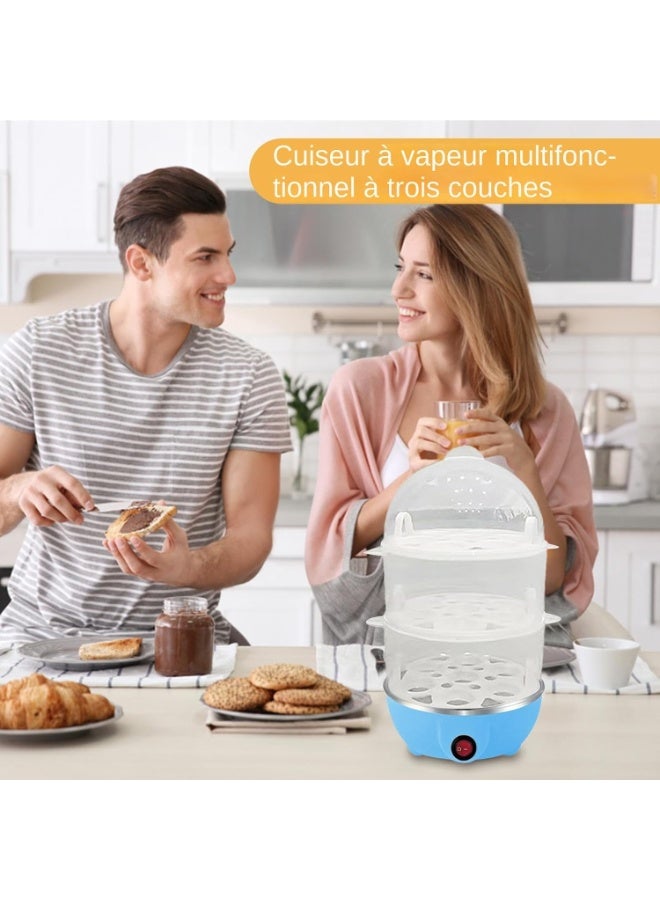 Kimaya 3 Layer Electric Egg Cooker, Heat Insulating Handle Egg Boiler Egg Cooking Machine Stainless Steel Heating Plate for Poached Eggs for Steam Eggs, Cornflower Blue - Image 4