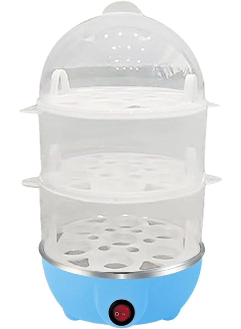 Kimaya 3 Layer Electric Egg Cooker, Heat Insulating Handle Egg Boiler Egg Cooking Machine Stainless Steel Heating Plate for Poached Eggs for Steam Eggs, Cornflower Blue - Image 2