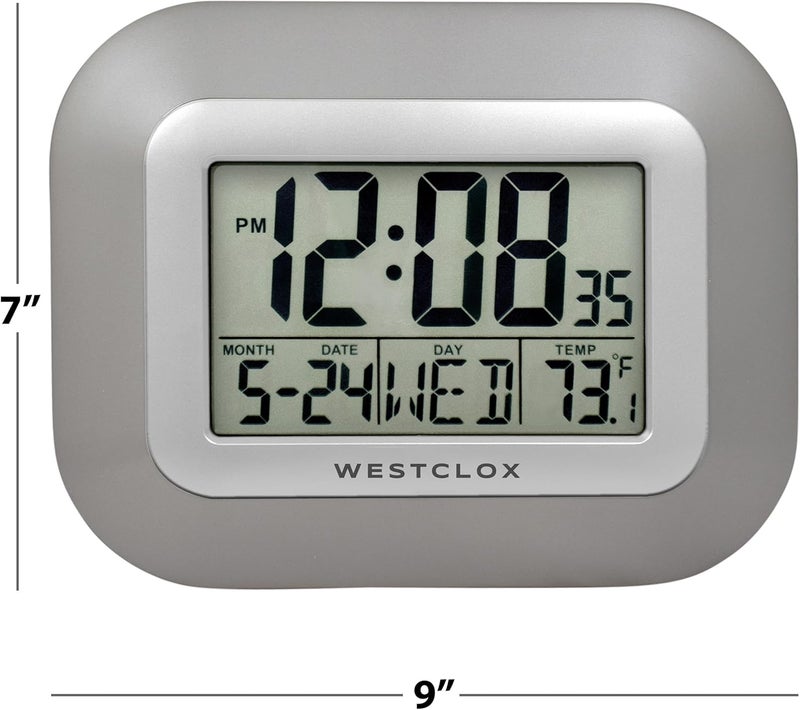 Westclox Large Digital Wall Clock Battery Operated Large Digital Clock with Temperature Date and Day of Week with Alarm  Modern Digital Desk Clock for Office Kitchen Bedroom or Living Room  Silver - Image 2