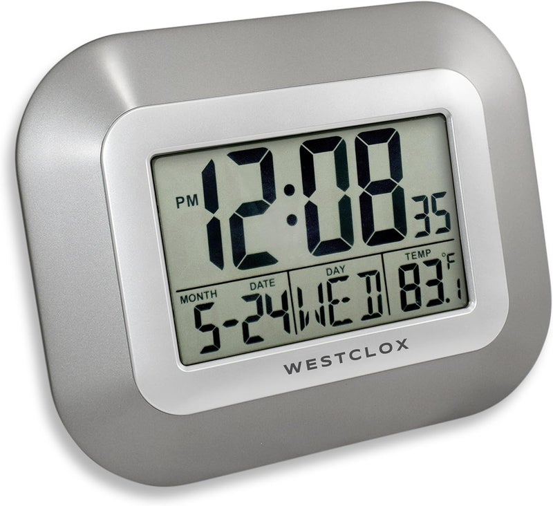 Westclox Large Digital Wall Clock Battery Operated Large Digital Clock with Temperature Date and Day of Week with Alarm  Modern Digital Desk Clock for Office Kitchen Bedroom or Living Room  Silver - Image 3
