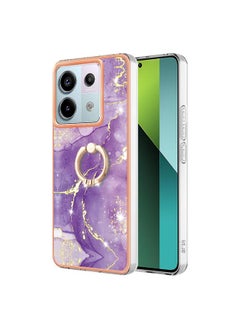 إيروريكس جراب هاتف Xiaomi Redmi Note 13 Pro 5G Global Electroplating Marble IMD TPU مع حامل حلقي (أرجواني 002) 
