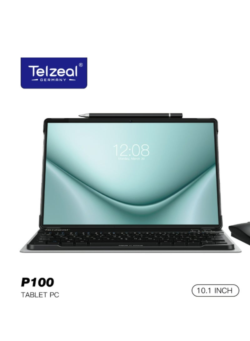 تابلت P100 بشاشة 10.1 بوصة، يعمل بنظام أندرويد 13، مع شبكة واي فاي 5G وشريحتي اتصال، وذاكرة وصول عشوائي (RAM) سعة 8 جيجابايت، وذاكرة قراءة فقط (ROM) سعة 512 جيجابايت، وبطارية عالية السعة 8000 مللي أمبير/ساعة، ولوحة مفاتيح وماوس لاسلكيين، باللون الأزرق