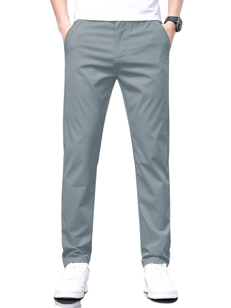 TOPLOT Men's Slim Fit Trousers | Stylish Casual Design | Comfortable Fit Wear | Clean Look Structure | Versatile Styling | Easy Movement Fit | Perfect for Casual & Office Wear (5226_34_Silver) - Image 1