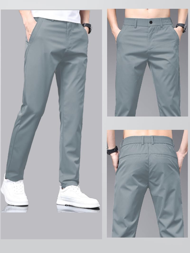 TOPLOT Men's Slim Fit Trousers | Stylish Casual Design | Comfortable Fit Wear | Clean Look Structure | Versatile Styling | Easy Movement Fit | Perfect for Casual & Office Wear (5226_34_Silver) - Image 2