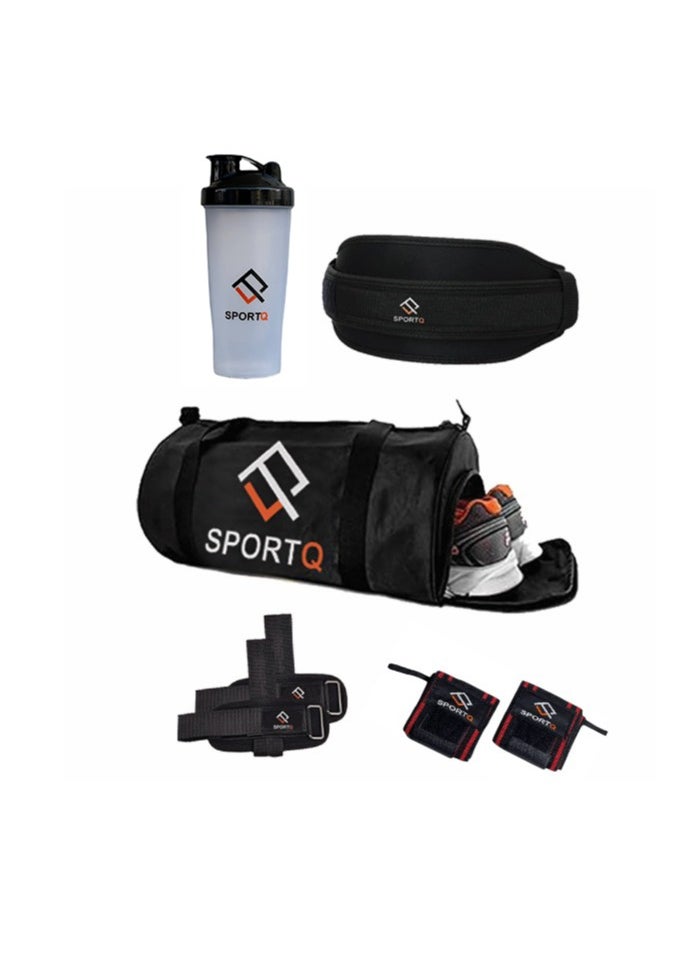 A set of multiple products from SportQ that help you in exercising. A large-capacity bag, a special pocket for carrying shoes, a wrist aid, a protein shaker, a tensioner, and a belt. - pzsku/Z01111D0D37096A9418A3Z/45/_/1720016432/e5d7e126-bdf2-4143-8656-fd23889da55f