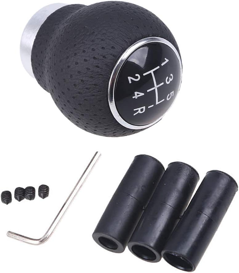 WANCAR Universal Aluminum Manual Car Gear Shift Knob 5 Speed Leather Shifter Lever Black - Image 1