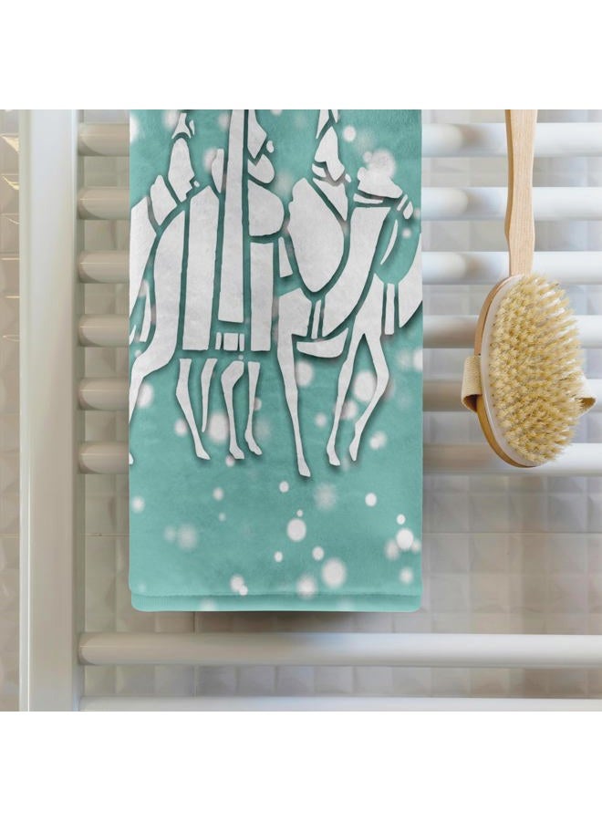 3DROSE 3D Rose Christmas Design-Blue & White Three Wise Men On Camels Hand Towel, 15" x 22" - Image 2