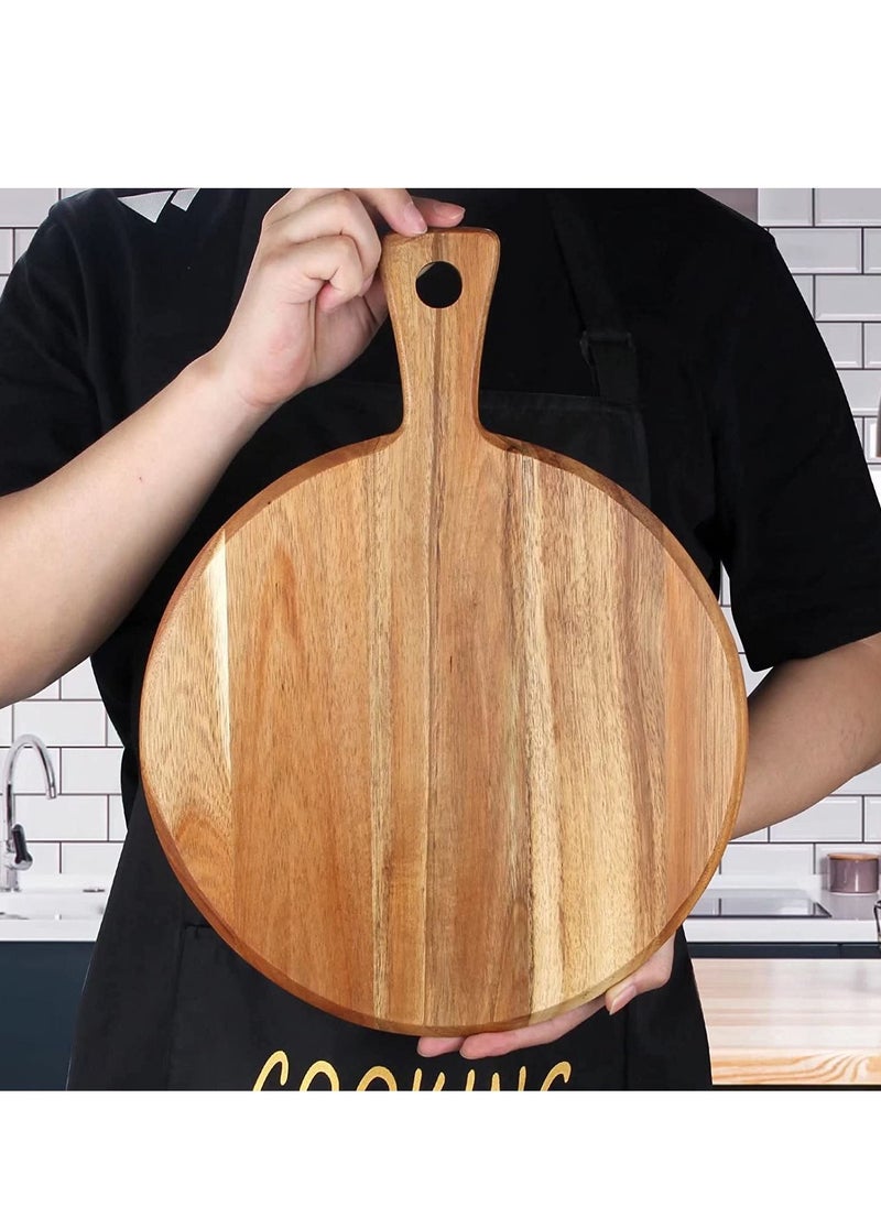 SYOSI - Acacia Wood Cutting Board with Handle Wooden Chopping Board Round Paddle Cutting Board for Meat Bread Serving Board Charcuterie Board Chopping Blocks Circular Circle Carving Cutting Board - Image 1