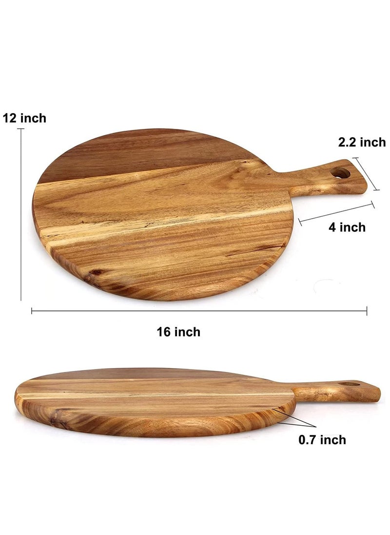 SYOSI - Acacia Wood Cutting Board with Handle Wooden Chopping Board Round Paddle Cutting Board for Meat Bread Serving Board Charcuterie Board Chopping Blocks Circular Circle Carving Cutting Board - Image 1