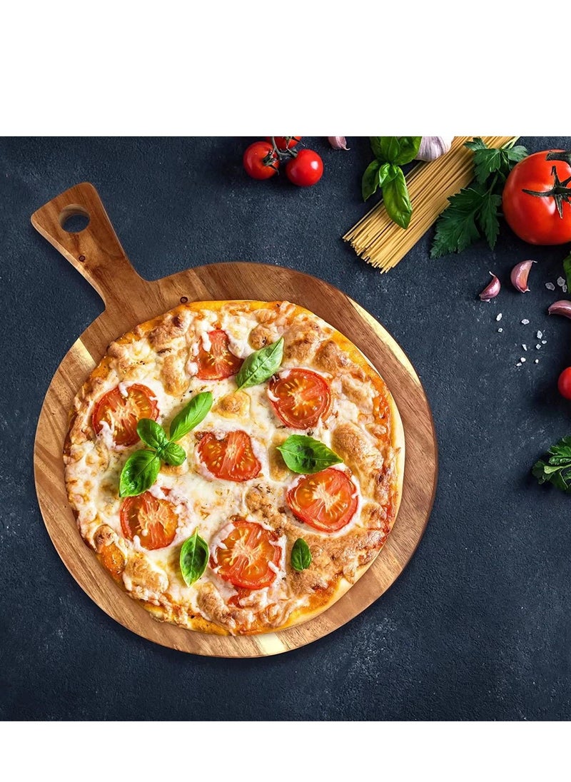 SYOSI - Acacia Wood Cutting Board with Handle Wooden Chopping Board Round Paddle Cutting Board for Meat Bread Serving Board Charcuterie Board Chopping Blocks Circular Circle Carving Cutting Board - Image 1
