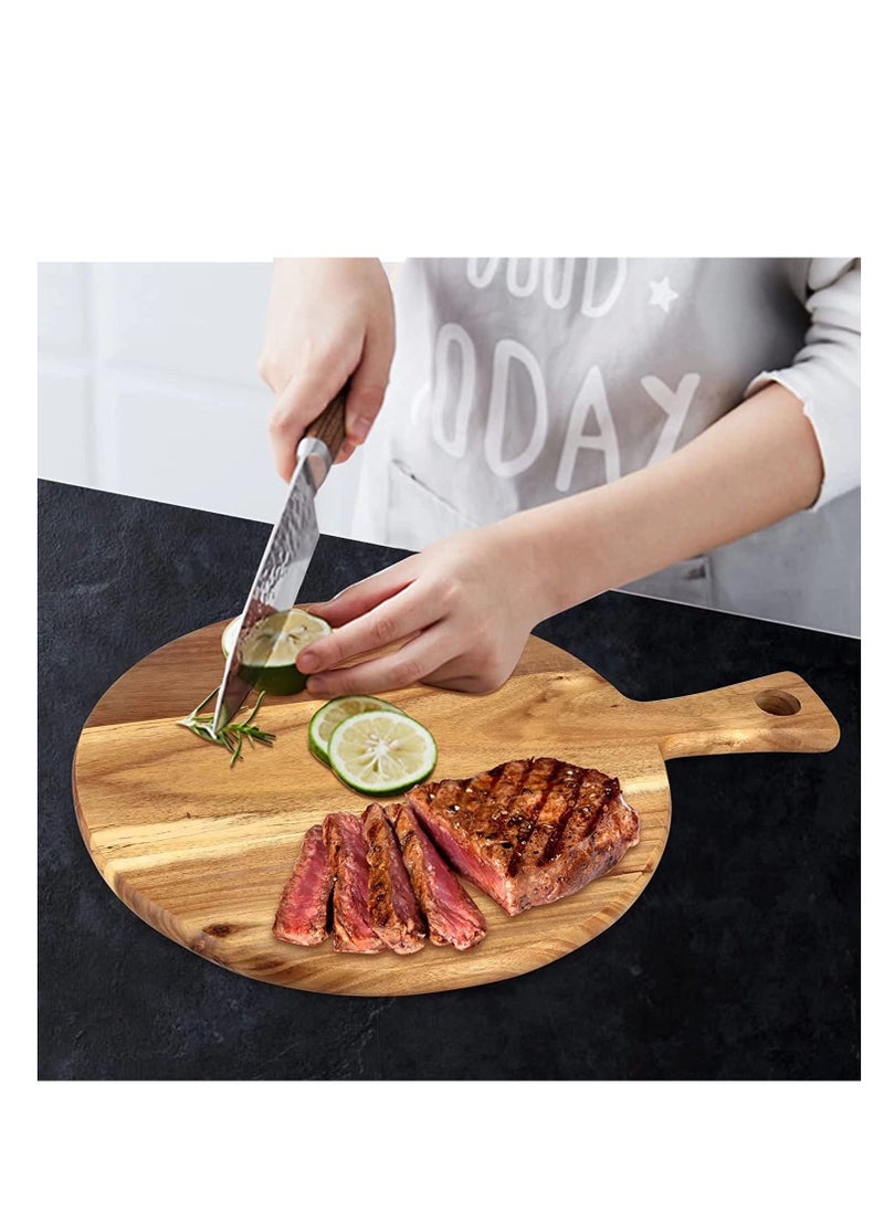 SYOSI - Acacia Wood Cutting Board with Handle Wooden Chopping Board Round Paddle Cutting Board for Meat Bread Serving Board Charcuterie Board Chopping Blocks Circular Circle Carving Cutting Board - Image 1