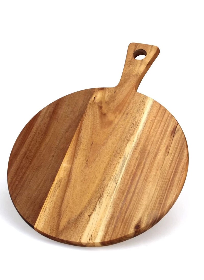 SYOSI - Acacia Wood Cutting Board with Handle Wooden Chopping Board Round Paddle Cutting Board for Meat Bread Serving Board Charcuterie Board Chopping Blocks Circular Circle Carving Cutting Board - Image 1