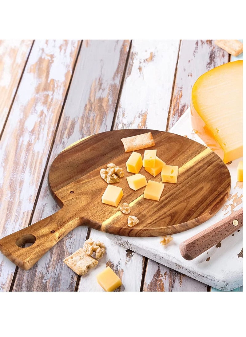 SYOSI - Acacia Wood Cutting Board with Handle Wooden Chopping Board Round Paddle Cutting Board for Meat Bread Serving Board Charcuterie Board Chopping Blocks Circular Circle Carving Cutting Board - Image 1