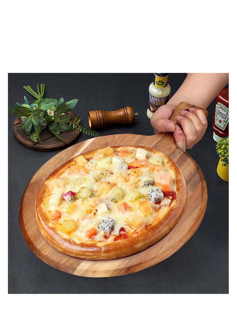 SYOSI - Acacia Wood Cutting Board with Handle Wooden Chopping Board Round Paddle Cutting Board for Meat Bread Serving Board Charcuterie Board Chopping Blocks Circular Circle Carving Cutting Board - Image 1
