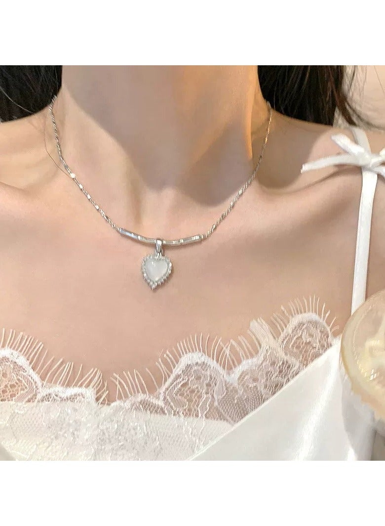 Goolsky Sweet & Edgy Heart Necklace for Women – Dainty Zircon Pendant, Y2K Luxury Aesthetic, Trendy Layered Choker for Summer  - Image 1