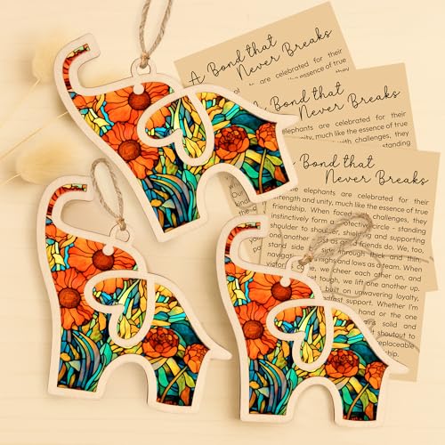 Sensemory Best Friend Birthday Gifts Friendship Elephant Ornament Elephant Gift for Women Unique for Friends Birthday for Friends Set 3 Yellow - Image 3