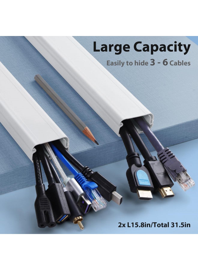 ZhiYo Cord Cover Wall, 31.5in(2X L15.8in) TV Cord Hider for Wall Mounted TV, Cable Hider TV Cable Management Kit, White Cable Raceway, TV Wire Hider for Wall, Cable Concealer Cable Cover W1.5in H0.75in - Image 1