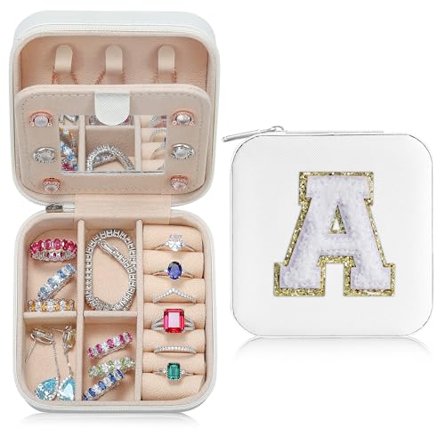 Parima Stocking Stuffers Gifts for Teenage Girls - Christmas Gifts for Grandkids, 3 4 5 6 7 8 9 10 11 12 13 14 Year Old Girl Gifts, Gift for Women Travel Jewelry Case Jewelry Box | Letter A, White - Image 1