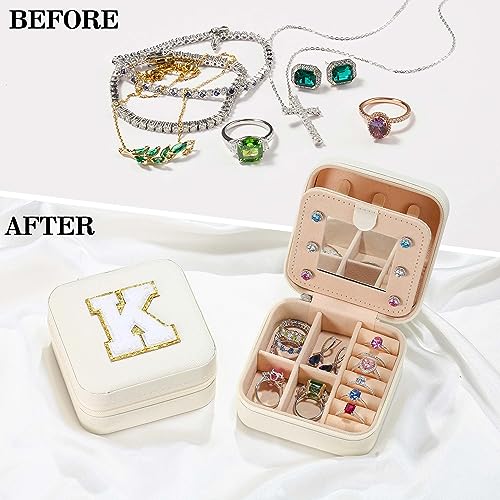 Parima Stocking Stuffers Gifts for Teenage Girls - Christmas Gifts for Grandkids, 3 4 5 6 7 8 9 10 11 12 13 14 Year Old Girl Gifts, Gift for Women Travel Jewelry Case Jewelry Box | Letter A, White - Image 3