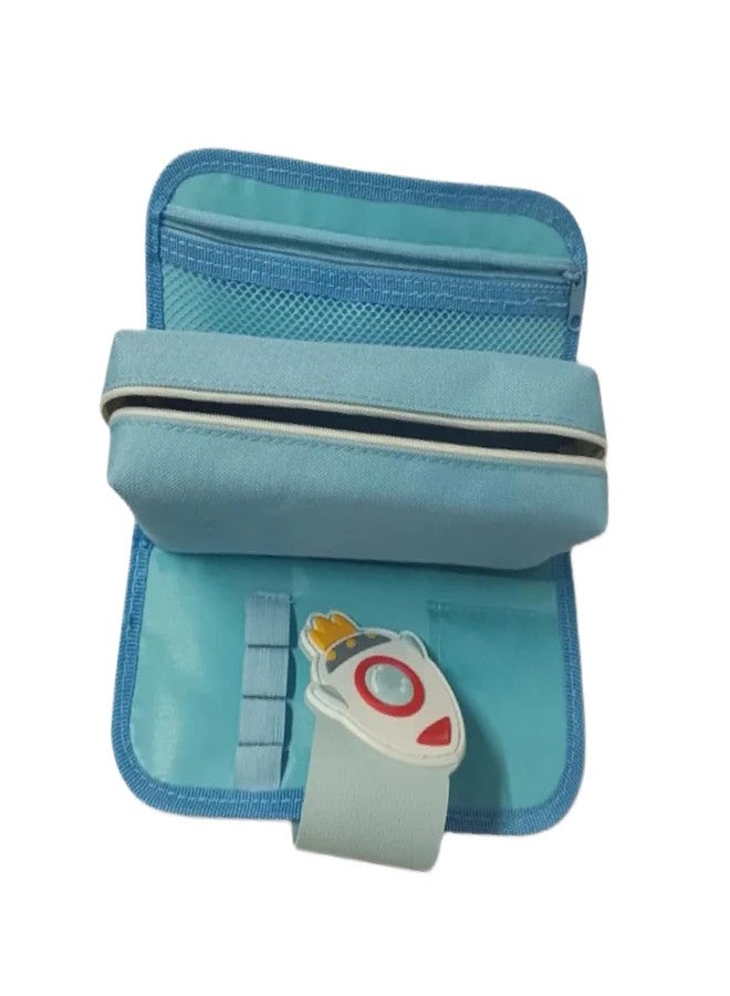BLLUEX Large Capacity Pencil Box with 3 Compartments, Aesthetic Pencil Pouch Organizer for Girls & Boys, Pen & Stationery Holder for School Kids, College Students (Space Rocket - Sky Blue) - Image 4