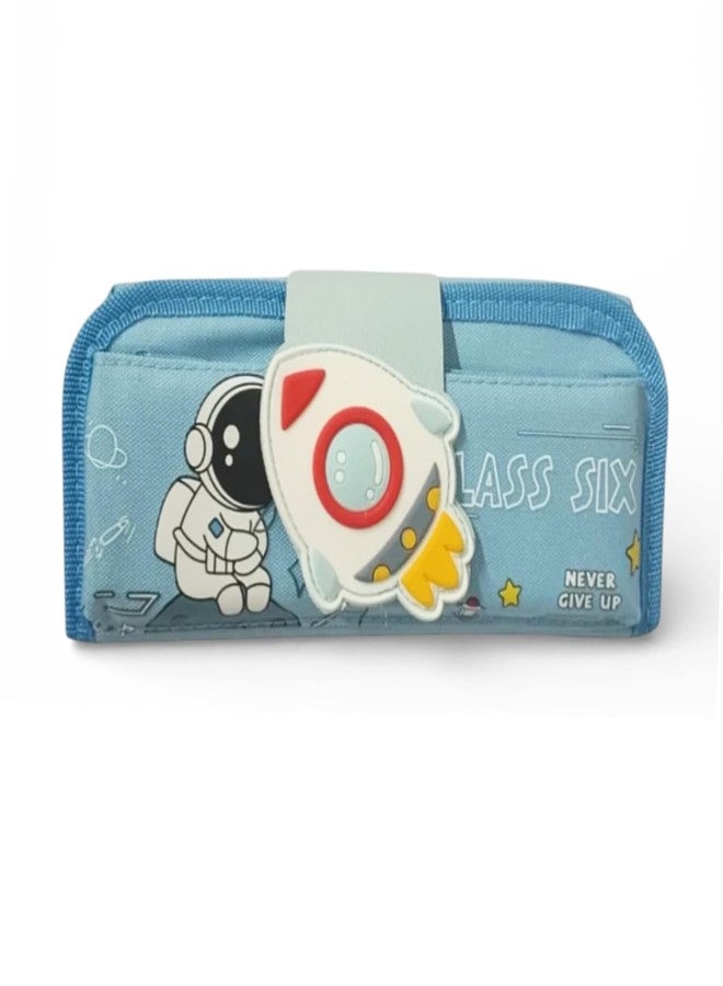 BLLUEX Large Capacity Pencil Box with 3 Compartments, Aesthetic Pencil Pouch Organizer for Girls & Boys, Pen & Stationery Holder for School Kids, College Students (Space Rocket - Sky Blue) - Image 5