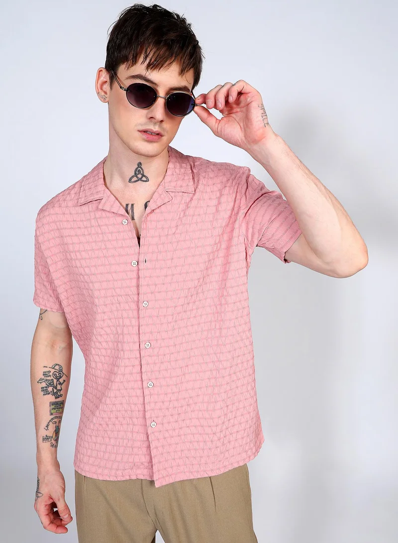 Campus Sutra Men's Blush Pink Ruched Shirt