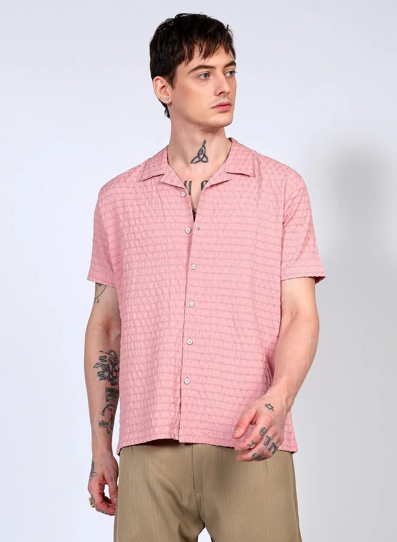 Campus Sutra Men's Blush Pink Ruched Shirt