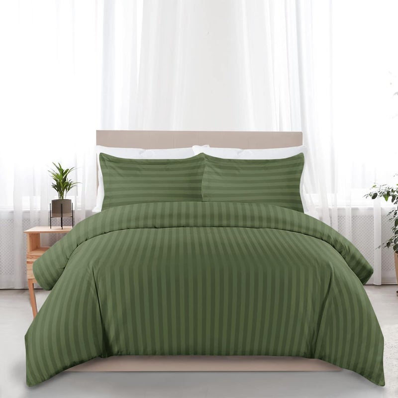 MOONLIGHT20015 Reversible Super King Satin Stripe Duvet Cover Set with 2 Pillowcases, Soft and Hypoallergenic (Olive Green 260x220) - Image 5
