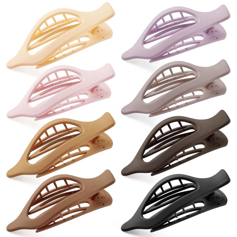 Flat Hair Clips for Women, 8 Pack French Concord Claw Clips for Thick Thin Curly Hair, Strong Hold No Slip Grip Hair Claw Clips, Neutral Colors D