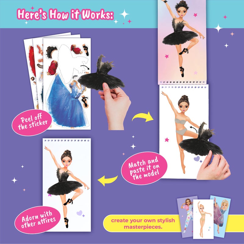 BSCOOL Sticker Dress-Up Dancers. Sticker Activity Book for Kids. Learn Girls Fashion Design, Dancer Poses with Sticker, and Guide for Kids 5 and up. Girls Fashion Paper Dolls Dress up Games - Image 4