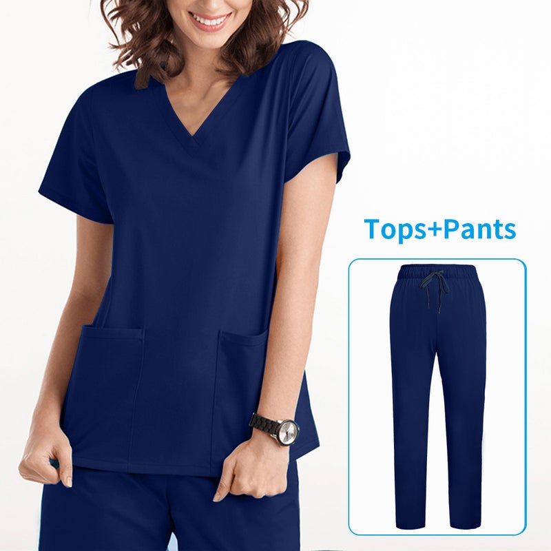 طقم سكراب نسائي طبي بأكمام قصيرة للممرضات والجراحين، بنفسجي، مقاسات S-XL - Image 5