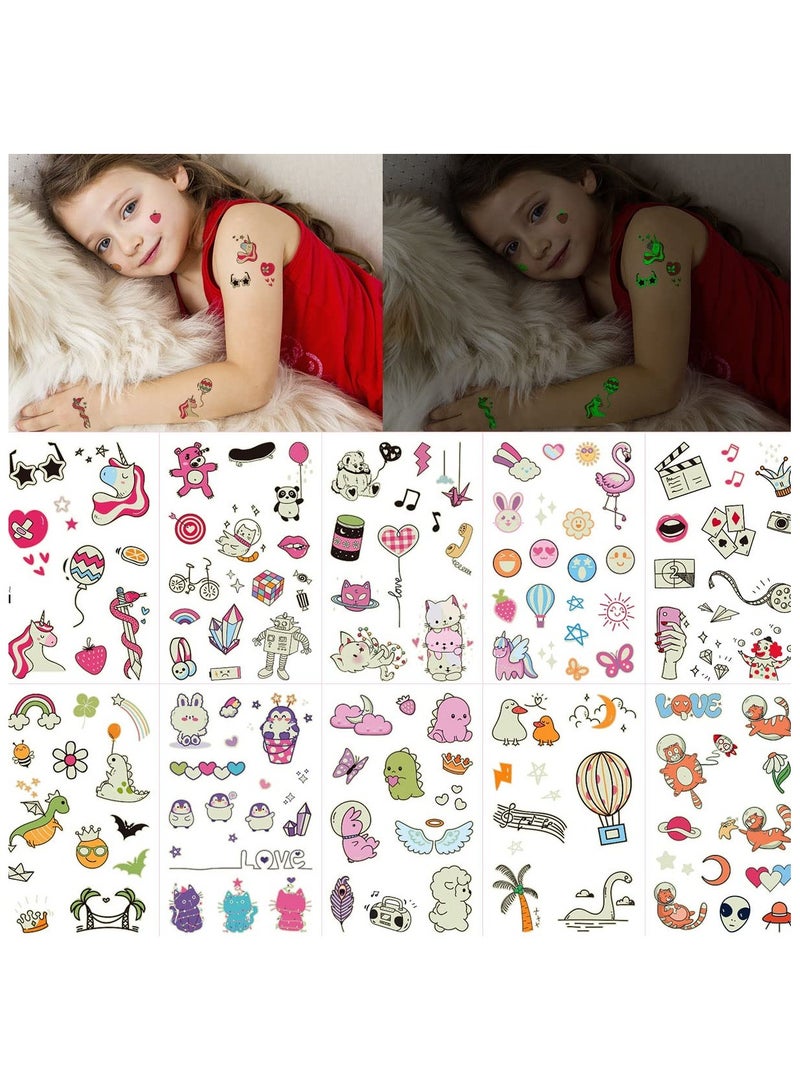 ORAINBOW Small Cute Luminous Animal Temporary Tattoos Glow in the Dark Party Supplies for Kids Boys and Girls 10 Sheets Children Sparkle Birthday Party Gift Unicorn Cat Dinosaur Rabbit - Image 1